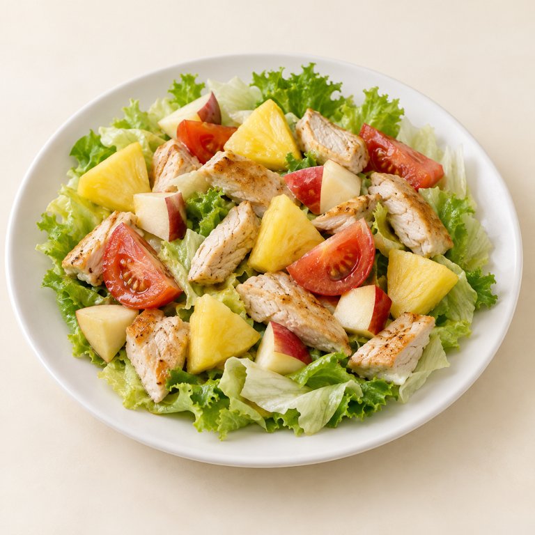 [6] 6.Ensalada de pollo, piña, tomate y manzana